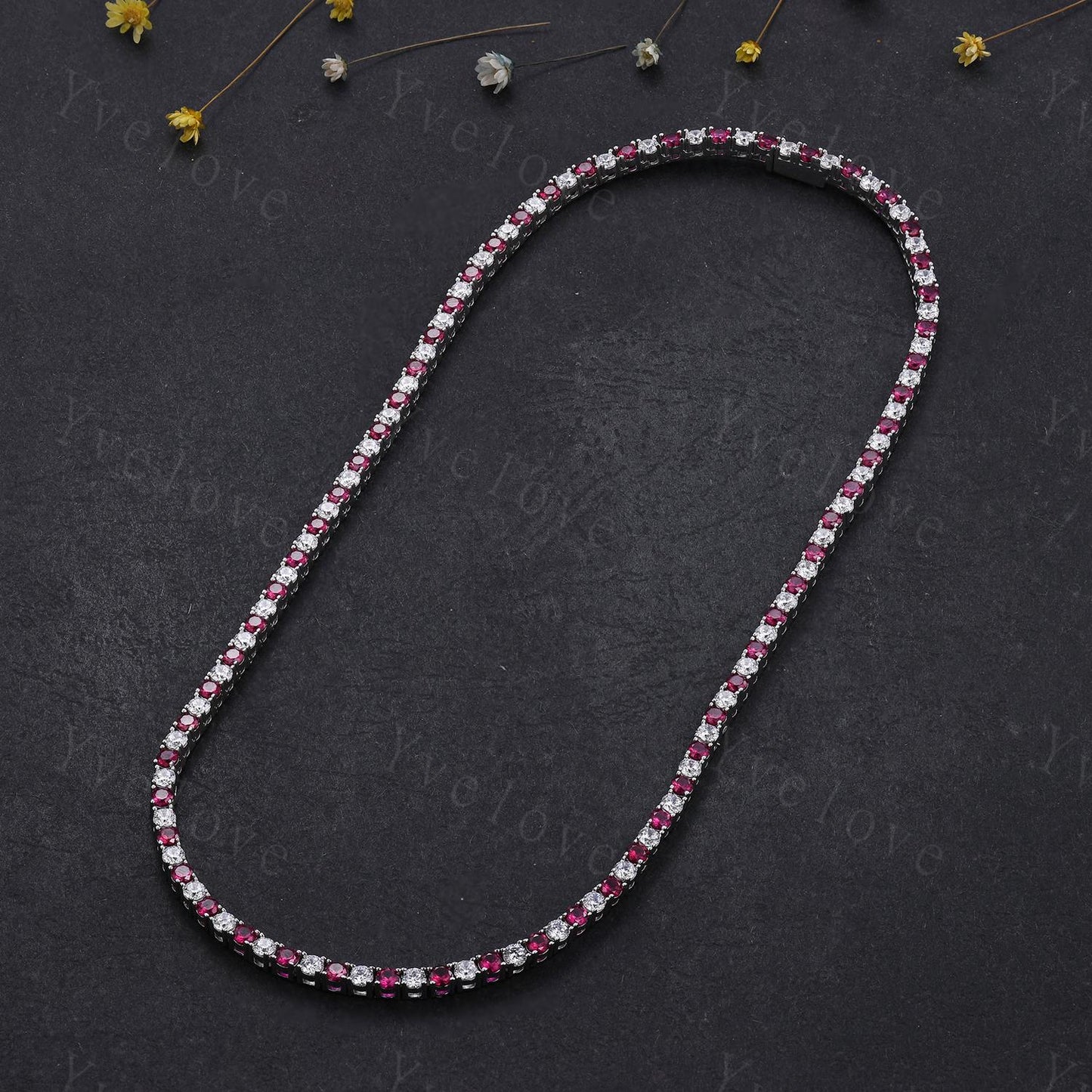 Red Ruby Moissanite Necklace,Chain Necklace,925 Sterling silver,Tennis Necklace,Minimalist Necklace,Dainty Necklace,Anniversary Gift for Her