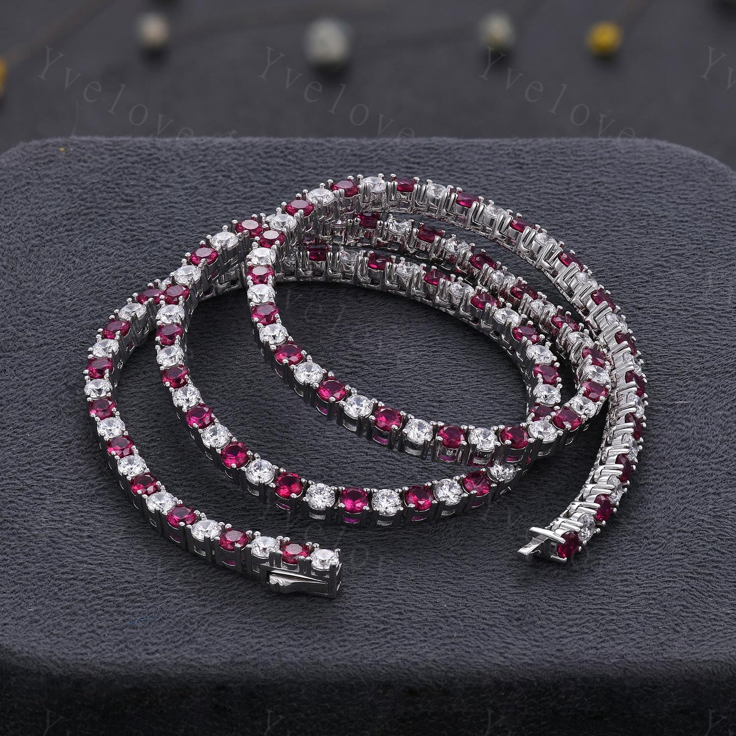 Red Ruby Moissanite Necklace,Chain Necklace,925 Sterling silver,Tennis Necklace,Minimalist Necklace,Dainty Necklace,Anniversary Gift for Her