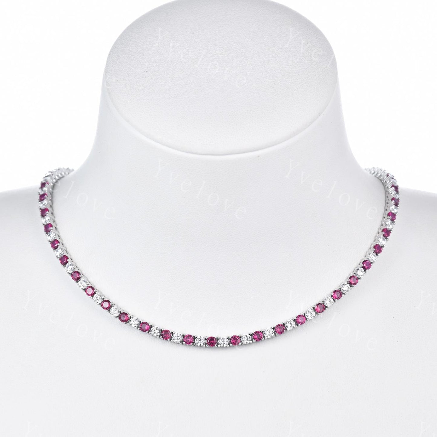 Red Ruby Moissanite Necklace,Chain Necklace,925 Sterling silver,Tennis Necklace,Minimalist Necklace,Dainty Necklace,Anniversary Gift for Her