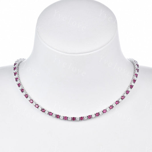 Red Ruby Moissanite Necklace,Chain Necklace,925 Sterling silver,Tennis Necklace,Minimalist Necklace,Dainty Necklace,Anniversary Gift for Her