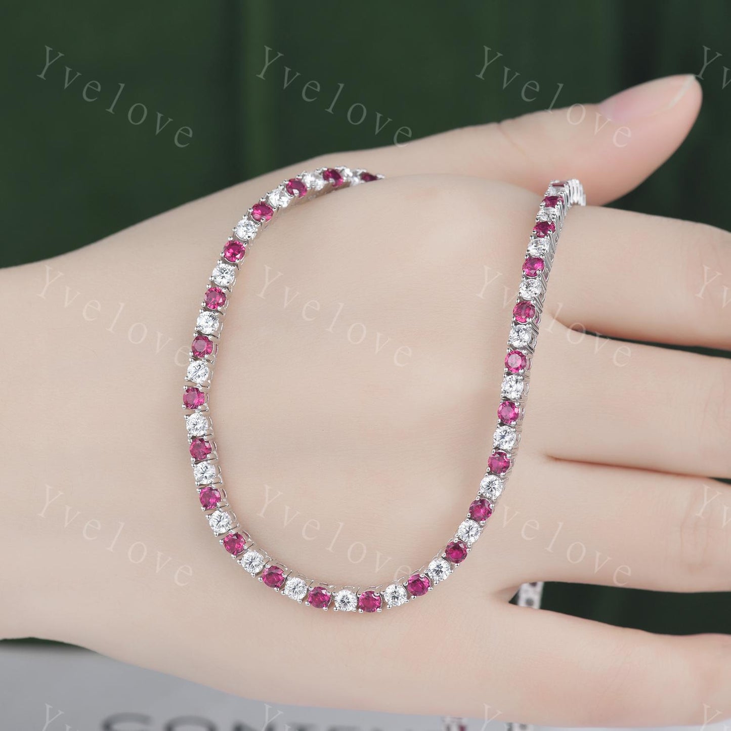 Red Ruby Moissanite Necklace,Chain Necklace,925 Sterling silver,Tennis Necklace,Minimalist Necklace,Dainty Necklace,Anniversary Gift for Her