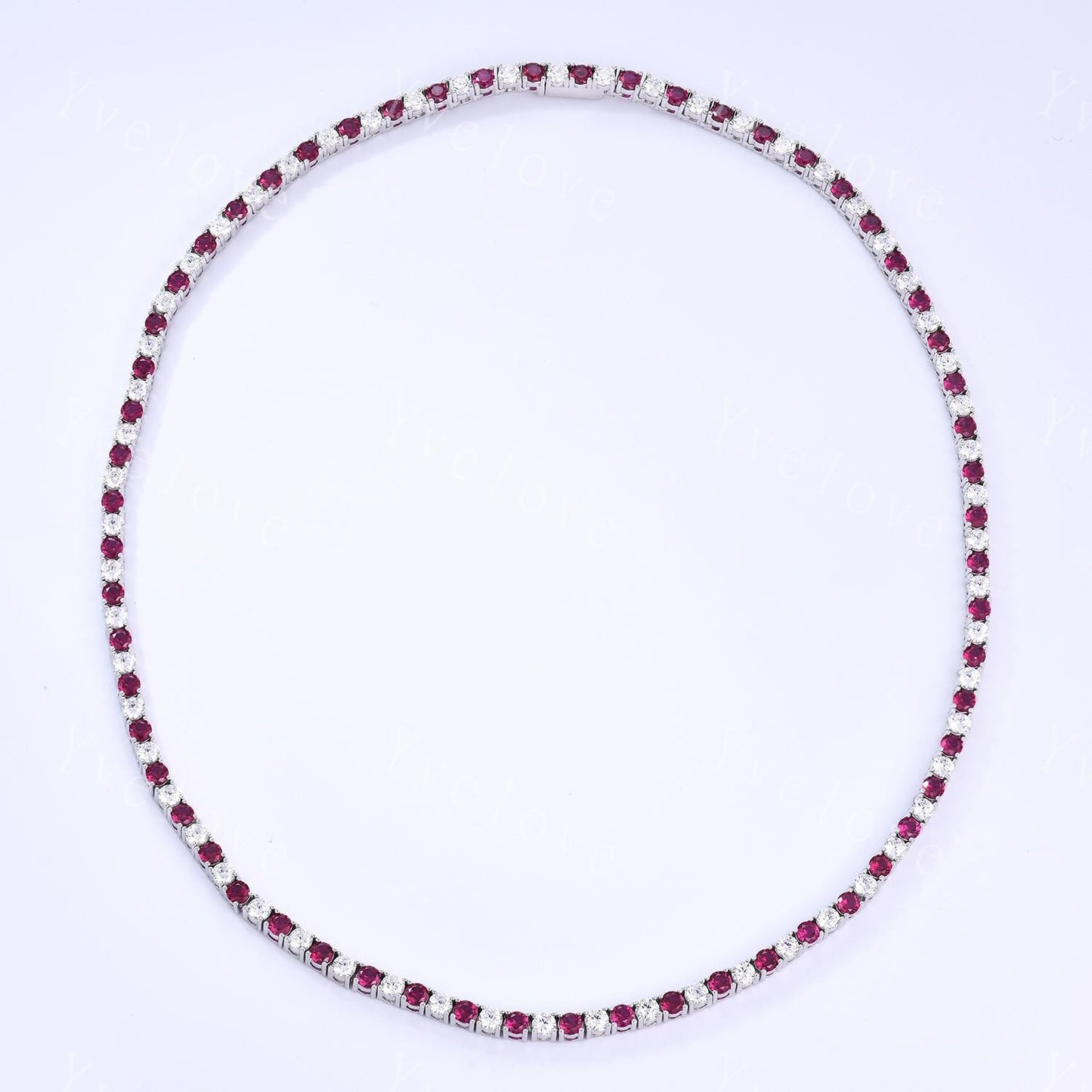 Red Ruby Moissanite Necklace,Chain Necklace,925 Sterling silver,Tennis Necklace,Minimalist Necklace,Dainty Necklace,Anniversary Gift for Her