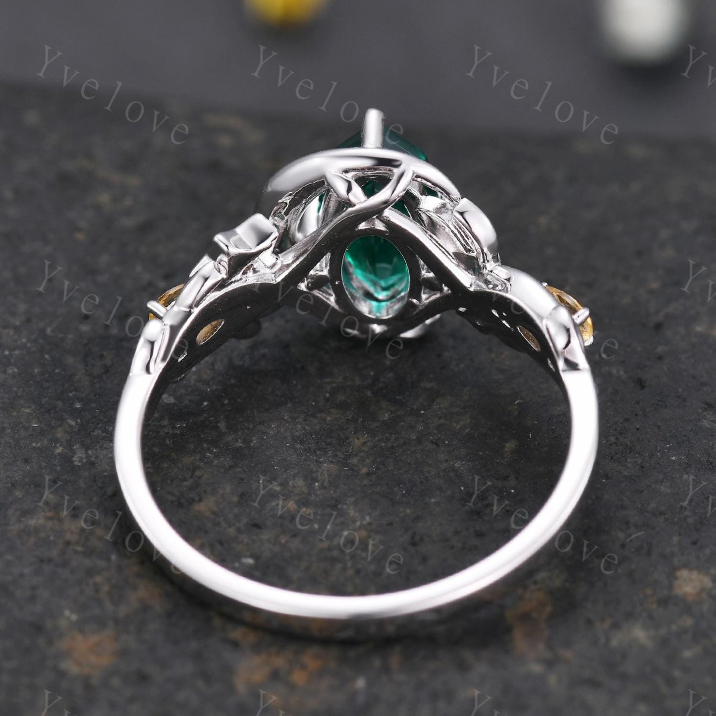 Marquise Cut Emerald Engagement Ring Celestial Moon Star Design Unique Birthstone Jewelry Gift for Her Artisan Crafted Cluster Stacking Ring