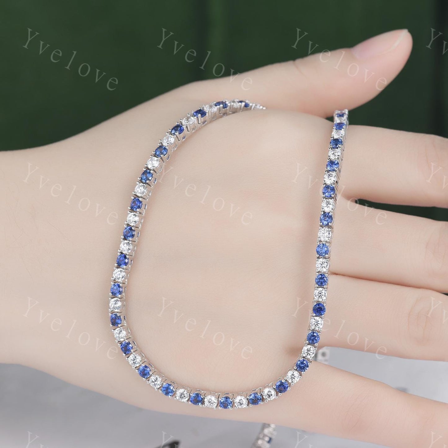 Blue Sapphire Moissanite Necklace,Chain Necklace,925 Silver,Tennis Necklace,Minimalist Necklace,Dainty Necklace,Anniversary Gift for Her