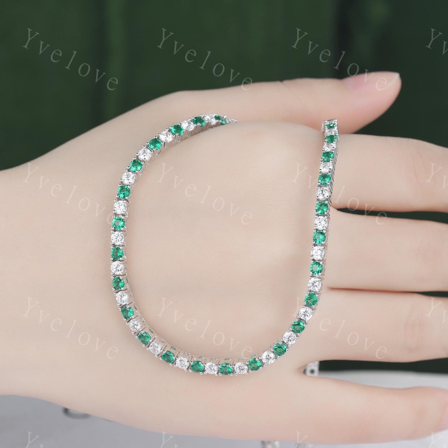 Emerald Moissanite Necklace,Chain Necklace,925 Sterling silver,Tennis Necklace,Minimalist Necklace,Dainty Necklace,Anniversary Gift for Her