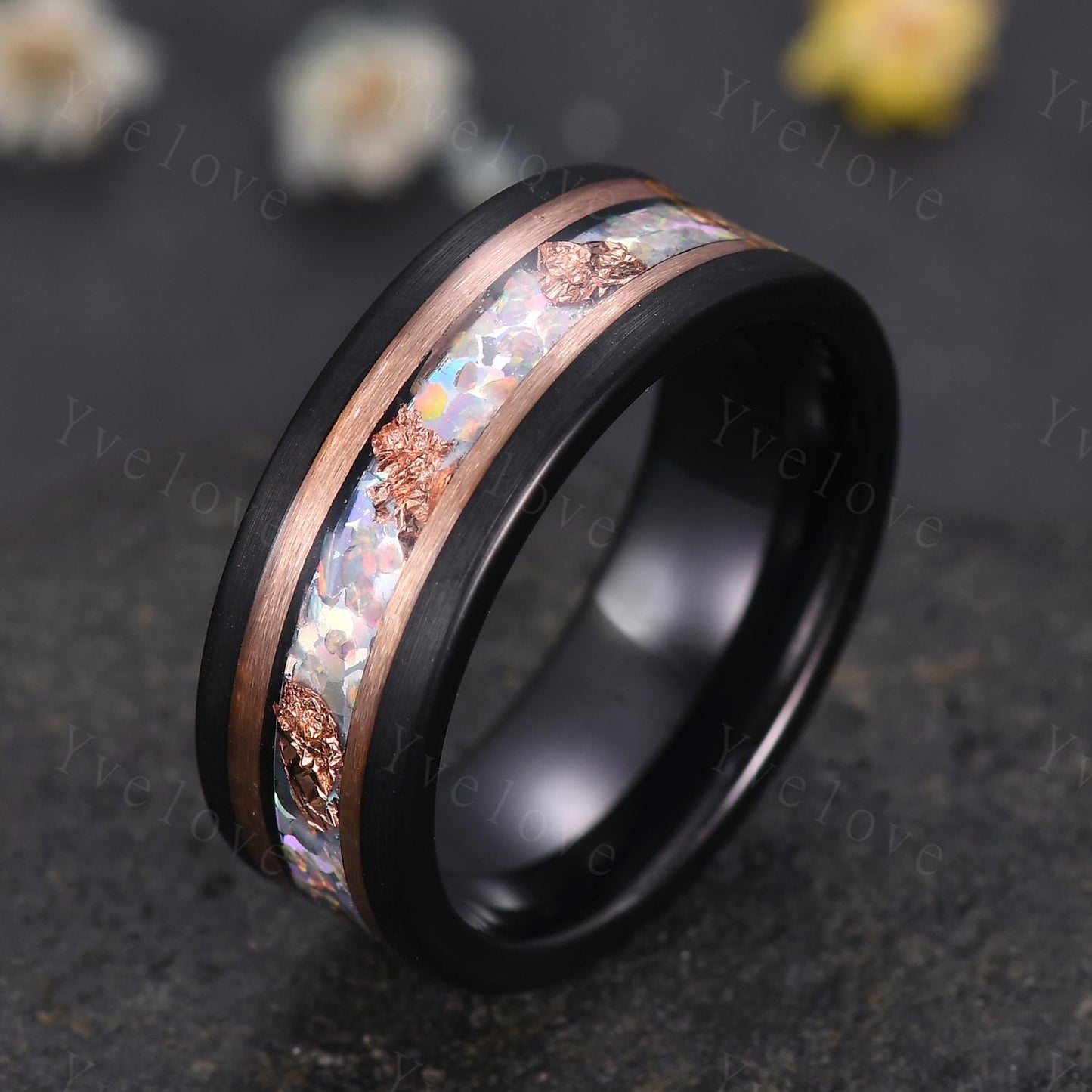 Unique Pear Opal Couples Ring Rose Gold Matching Ring Set His and Hers Wedding Band Mens Opal Ring Couple Promise Ring October Birthstone