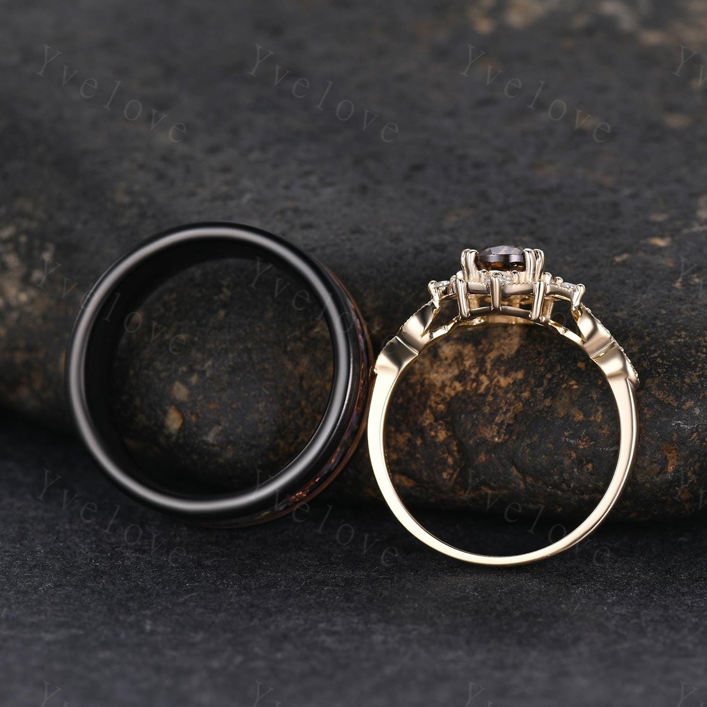 Unique Pear Opal Couples Ring Rose Gold Matching Ring Set His and Hers Wedding Band Mens Opal Ring Couple Promise Ring October Birthstone