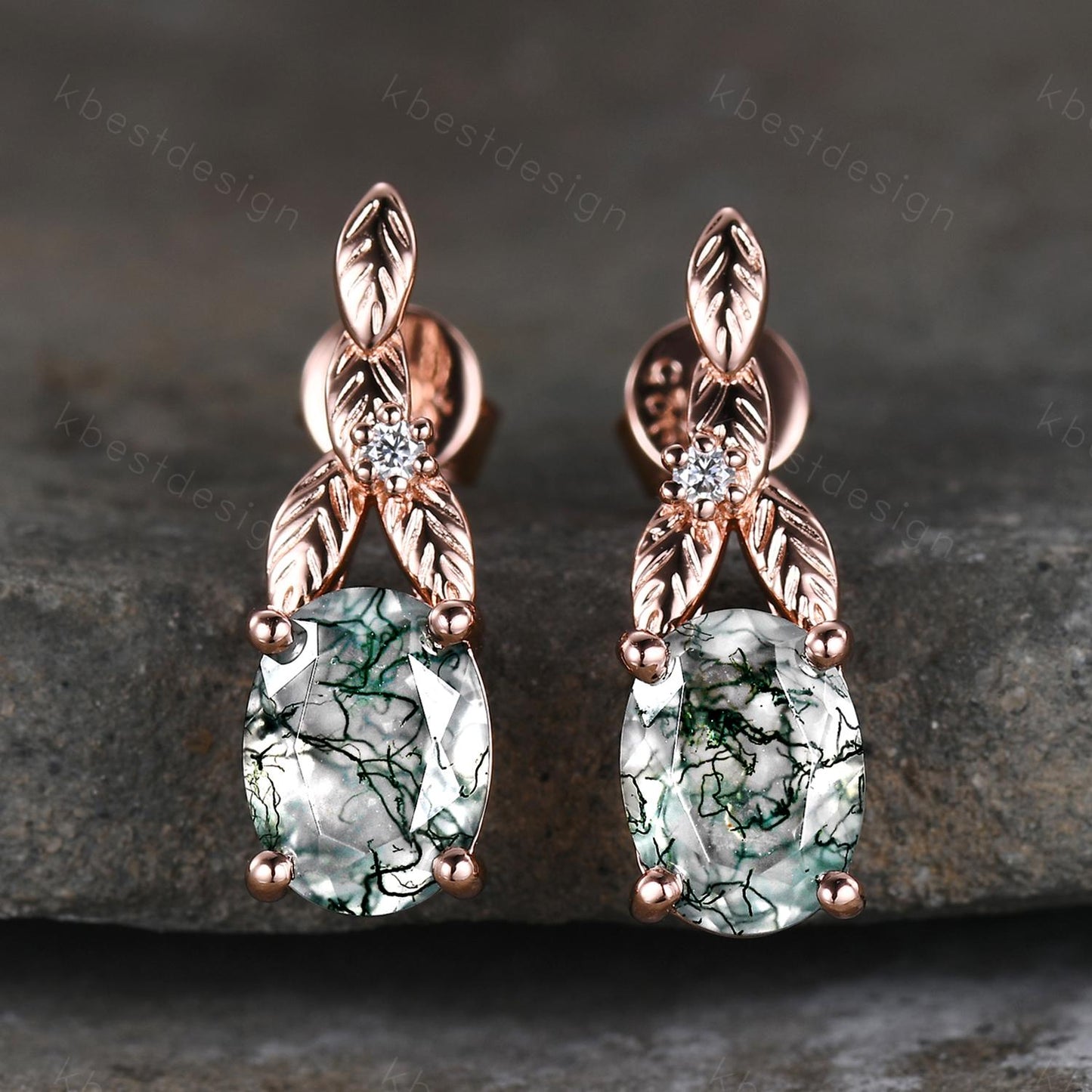 Oval cut lavender amethyst earrings women rose gold earring studs branch leaf earrings nature inspired studs anniversary gift for her