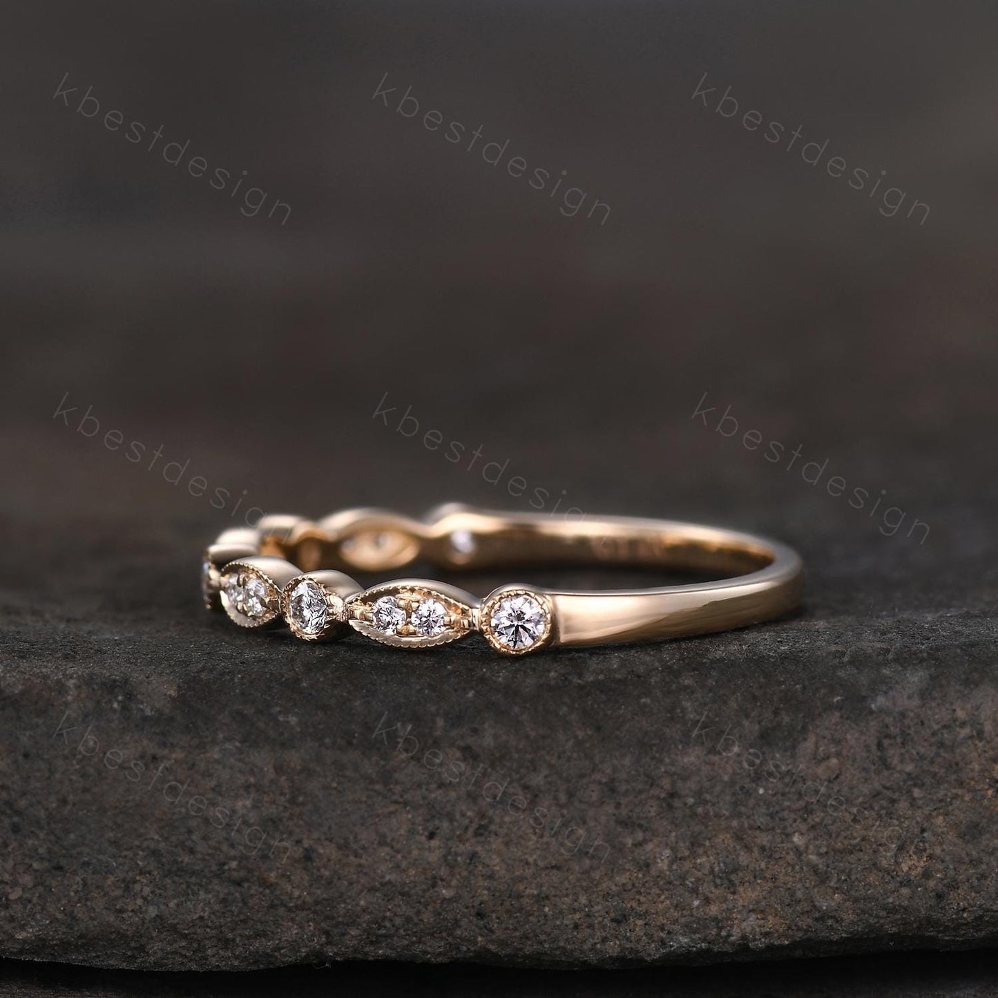 Dainty Moissanite wedding band women art deco half eternity band 14k solid gold wedding band Unique Stacking Matching anniversary ring gift