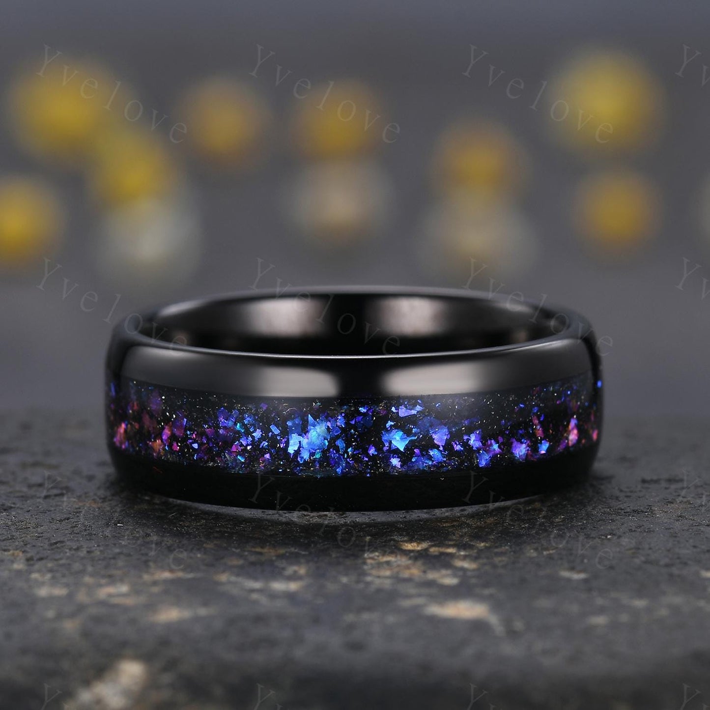 Blue Sapphire Outer Space Couples Ring Set,Galaxy Matching Ring,His and Hers Wedding Band,Tungsten Black Gold Silver Promise Engagement Ring