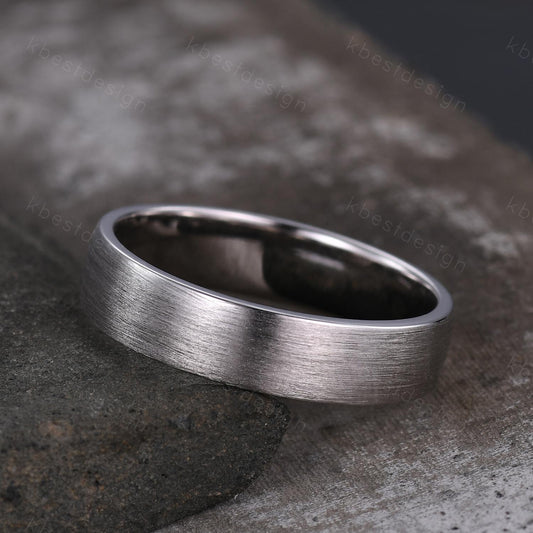 5mm Mens wedding band unique brushed finish wedding ring solid silver ring for Men minimalist stacking plain band Gift for husband