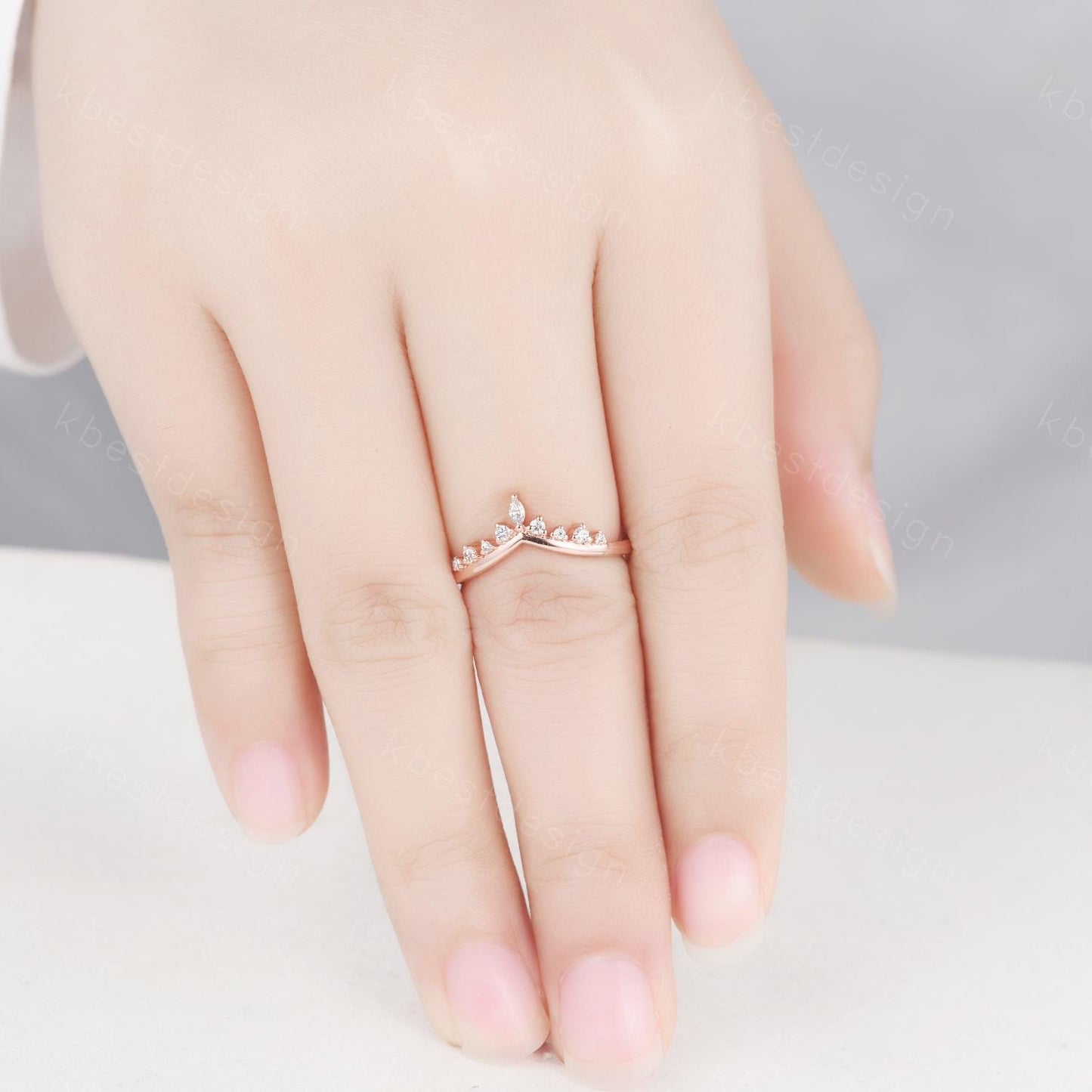 Vintage Curved Moissanite Wedding Band Rose Gold Stacking Band Unique Matching Band for Women Moissanite Jewelry Anniversary Gift