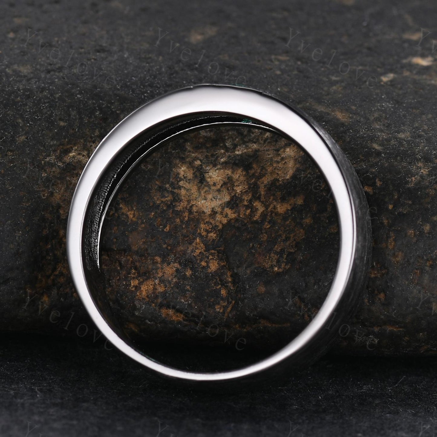 7mm Black Gold Mens Hexagon Emerald Wedding Band Green Emerald Engagement Ring Brush Finished Band Mens Stacking Band Promise Ring Handmade