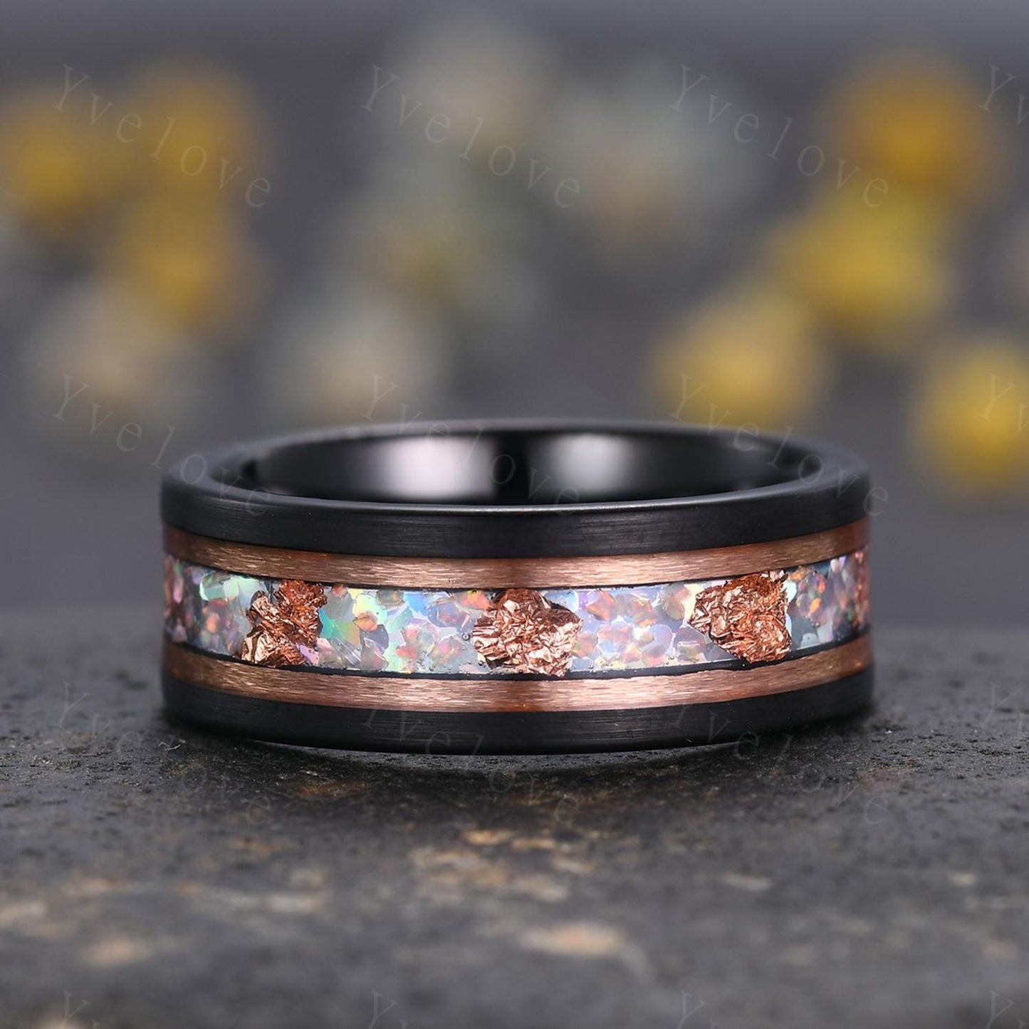 Unique Pear Opal Couples Ring Rose Gold Matching Ring Set His and Hers Wedding Band Mens Opal Ring Couple Promise Ring October Birthstone