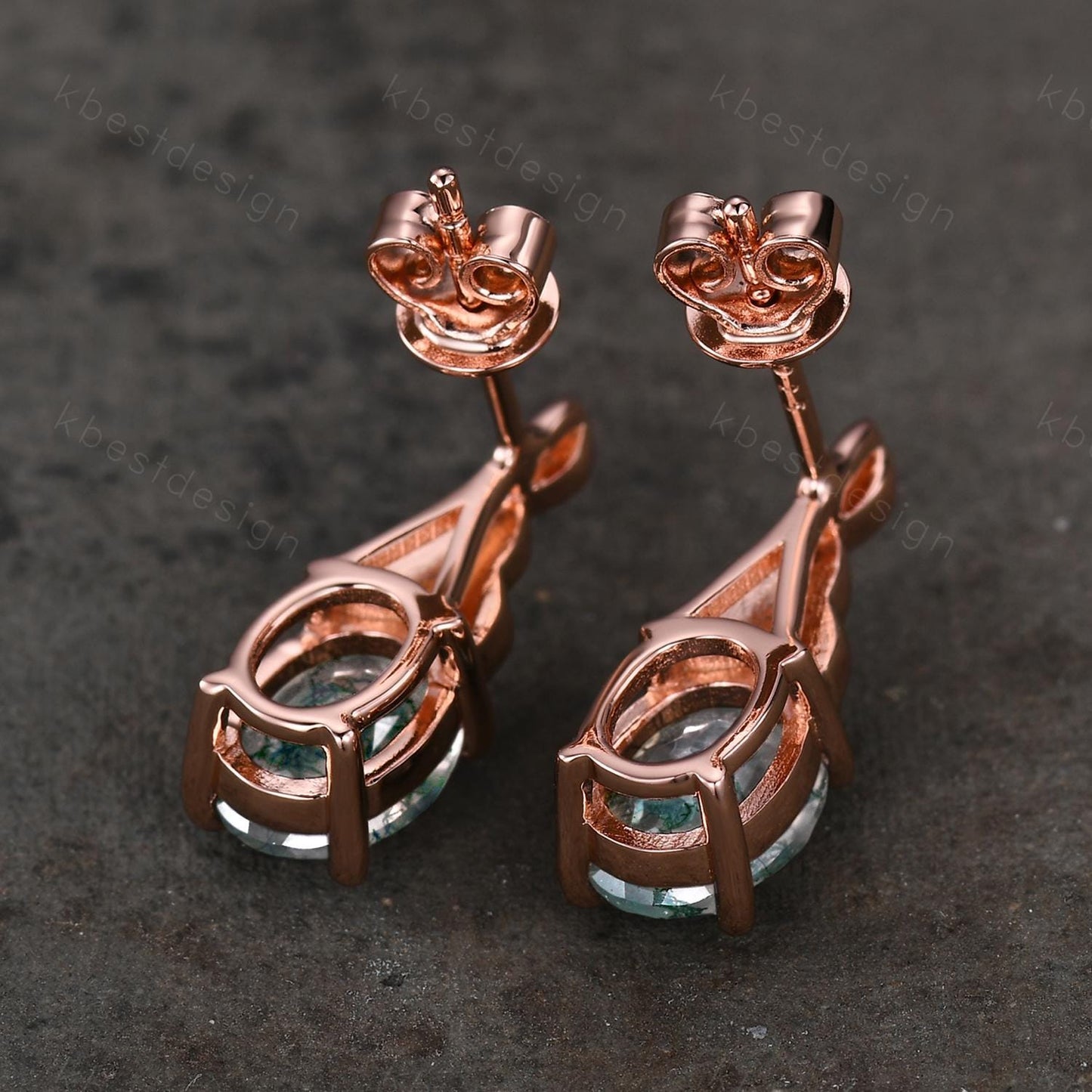 Oval cut moss agate earrings women rose gold earring studs branch leaf earrings nature inspired green agate studs anniversary gift for her