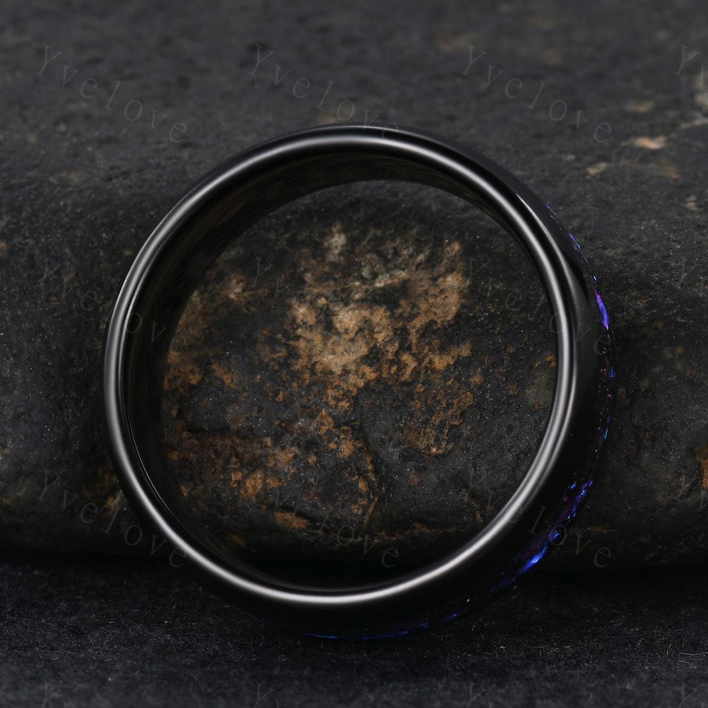 Blue Sapphire Outer Space Couples Ring Set,Galaxy Matching Ring,His and Hers Wedding Band,Tungsten Black Gold Silver Promise Engagement Ring