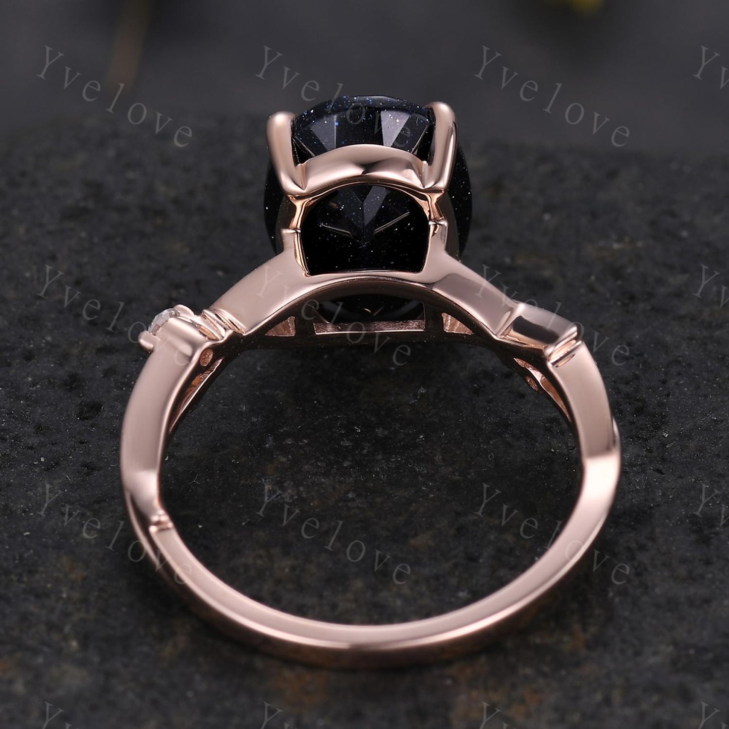 12x8mm Oval Cut Twig Blue Sandstone Engagement Ring,14k Rose Gold,Diamond Galaxy Vintage Unique Promise Ring Gift For Women Statement Ring