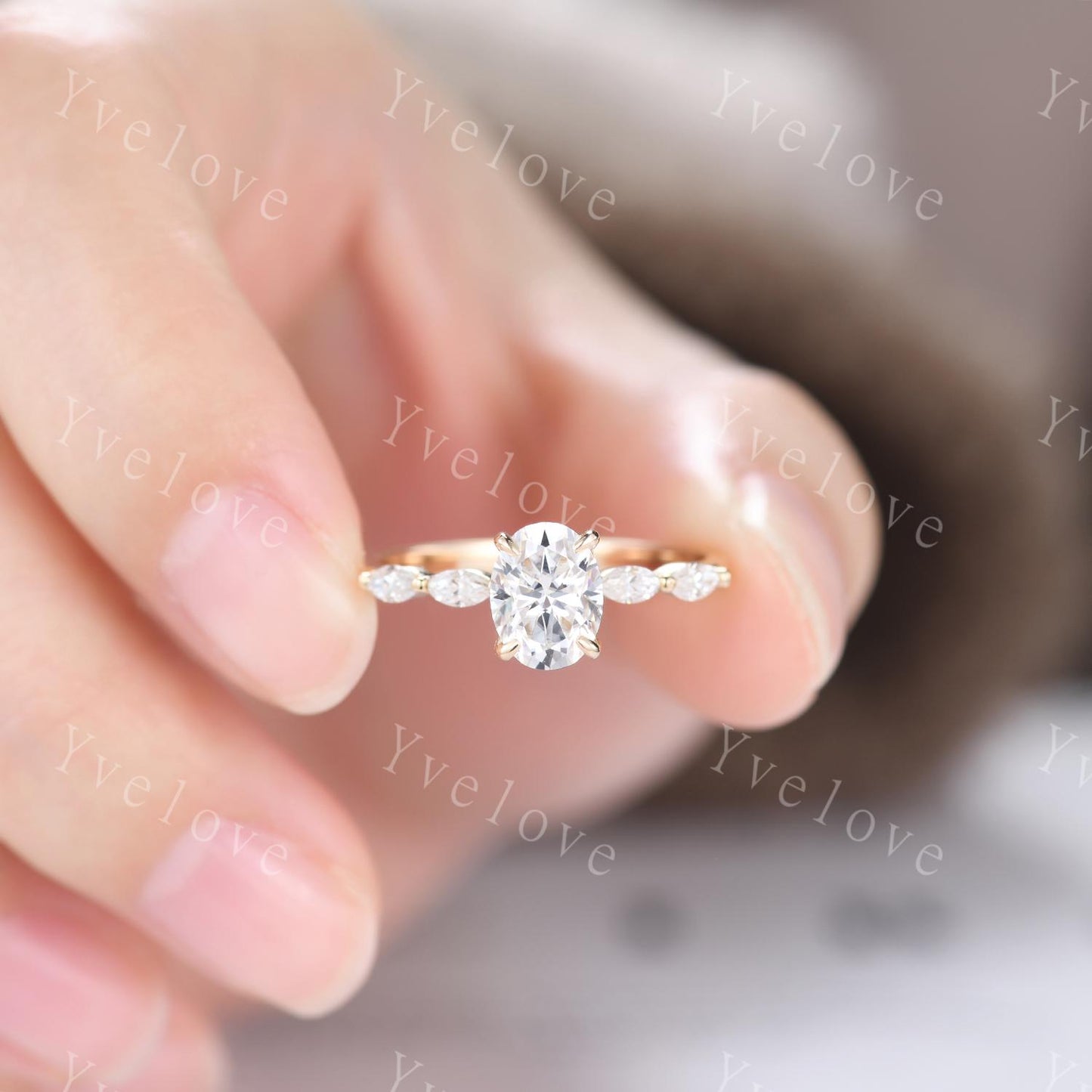 Oval moissanite engagement ring art deco moissanite wedding band women 14k rose gold bridal ring anniversary gift custom jewelry