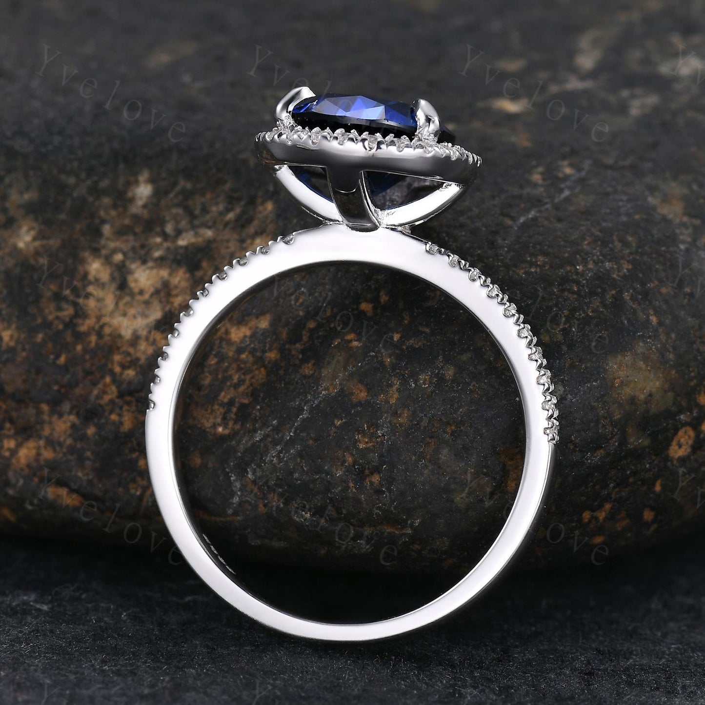 Vintage pear cut blue sapphire ring,tear drop sapphire ring  white gold ring September birthstone wedding band anniversary gift promise ring