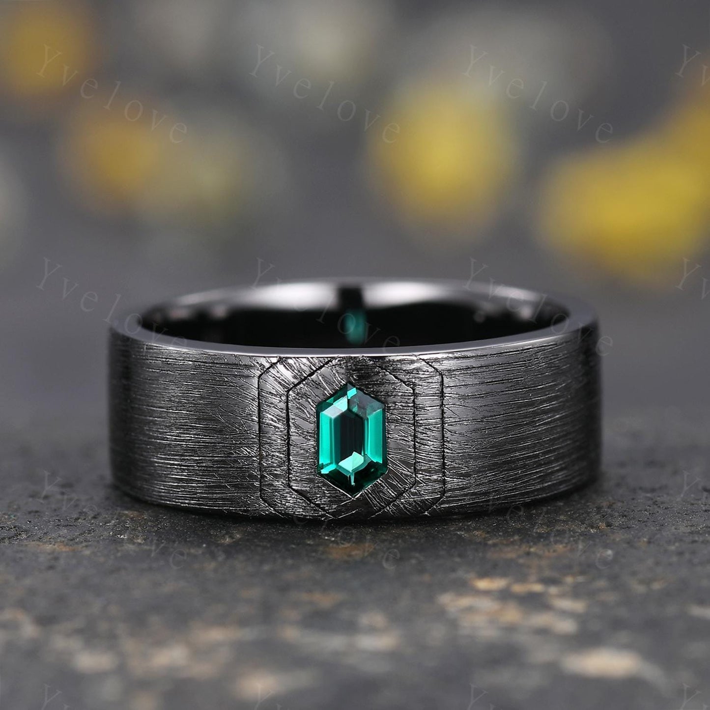 Green Emerald Couple Rings Black Gold His and Hers Wedding Band Birthstone Couple Ring Set Green Gems Couple ring Gothic Bridal Promise Gift