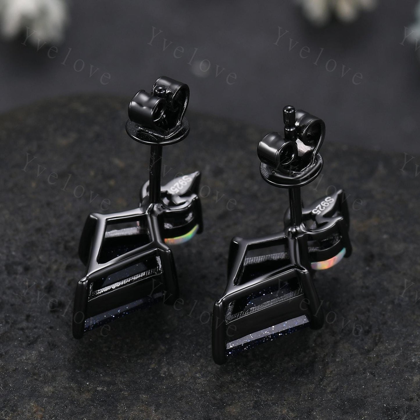 Art deco kite cut blue sandstone earrings starry night sandstone jewelry opal amethyst stud earrings women earring anniversary gift for her