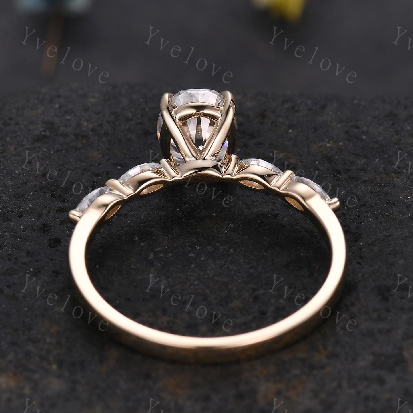 Oval moissanite engagement ring art deco moissanite wedding band women 14k yellow gold bridal ring anniversary gift custom jewelry for  her