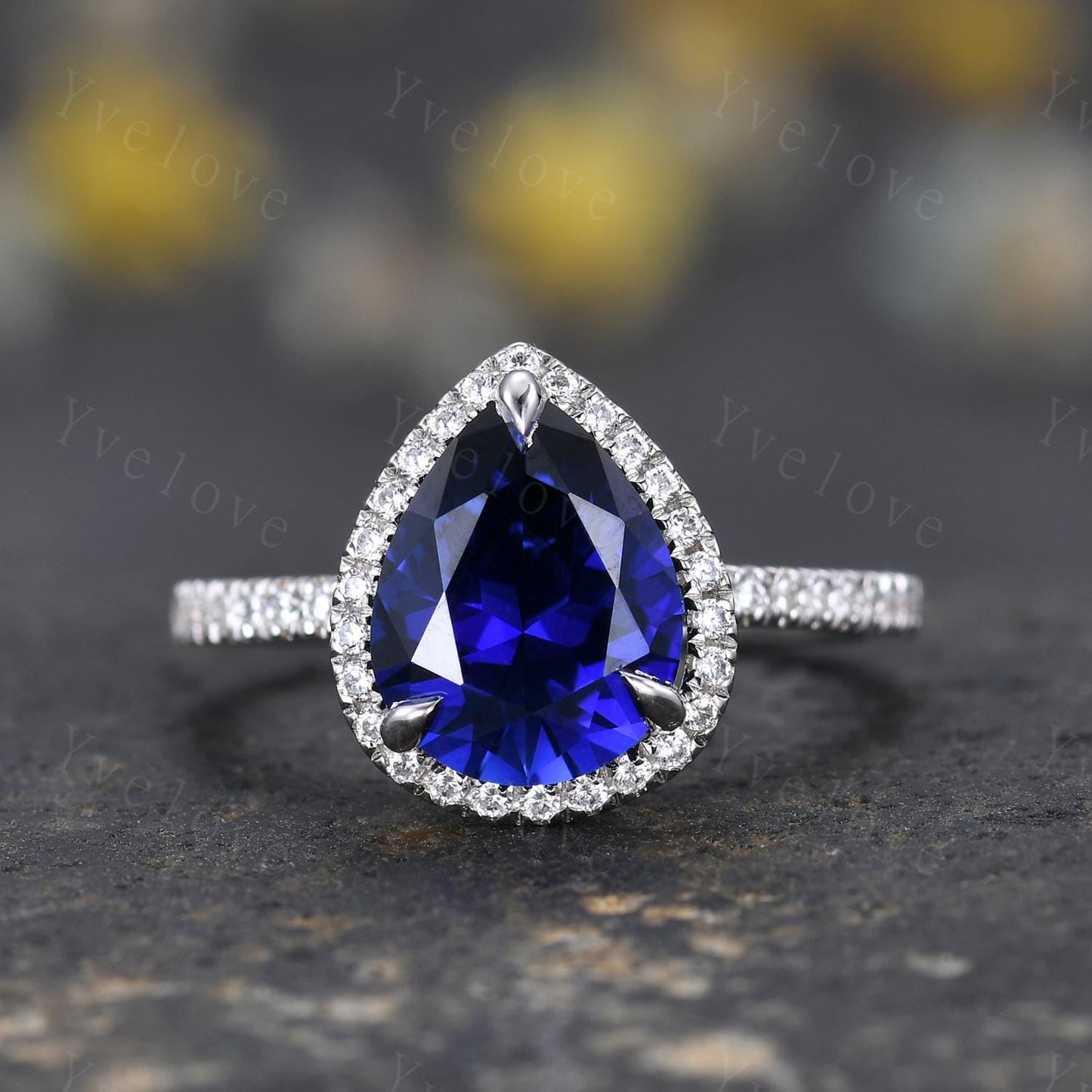 Vintage pear cut blue sapphire ring,tear drop sapphire ring  white gold ring September birthstone wedding band anniversary gift promise ring