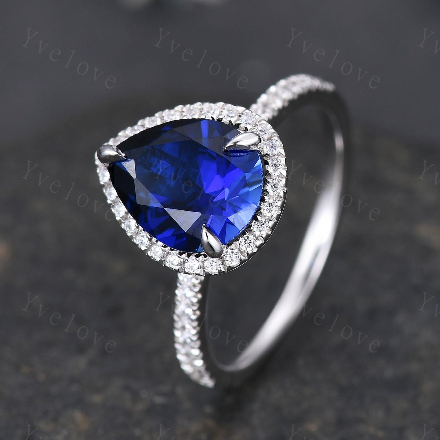 Vintage pear cut blue sapphire ring,tear drop sapphire ring  white gold ring September birthstone wedding band anniversary gift promise ring