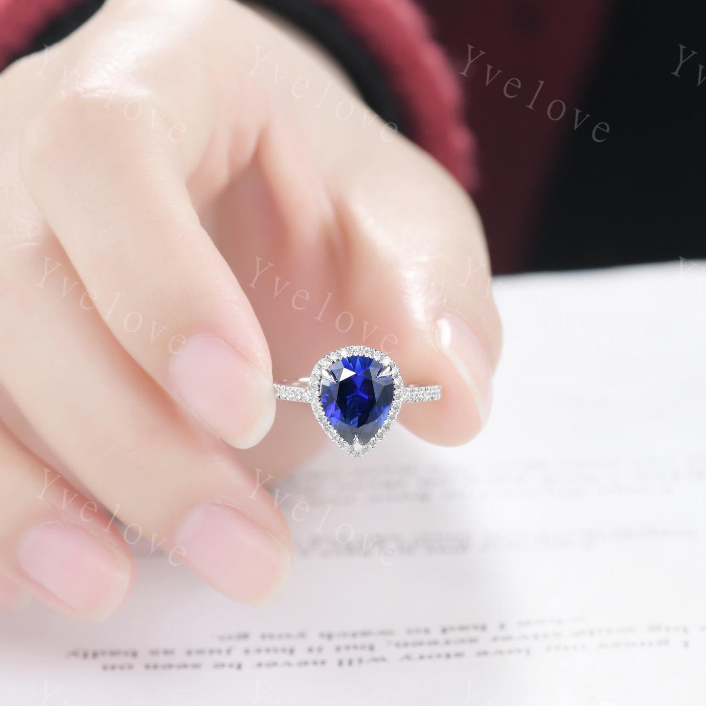 Vintage pear cut blue sapphire ring,tear drop sapphire ring  white gold ring September birthstone wedding band anniversary gift promise ring