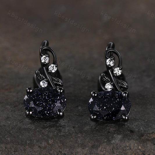 Galaxy sandstone stud earrings, black gold blue sandstone earring studs, best friend gift, nature inspired studs, anniversary gift for her