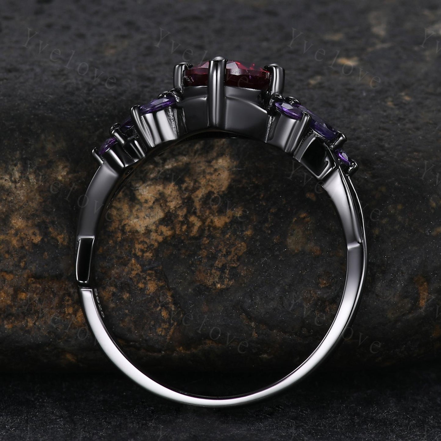 6x8mm Oval Red Garnet Engagement Ring,14K Black Gold,Vintage Vines Amethyst Ring,Women Bridal Ring,Unique Twig Anniversary Promise Gift