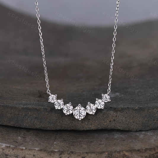 Vintage moissanite necklace sterling silver necklace art deco 7 stone pendant necklace for women unique moissanite promise anniversary gift