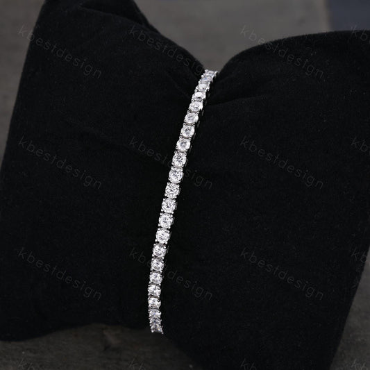 3mm Moissanite Tennis Bracelet, 6.00TCW Round Cut Bracelet for Women, Wedding Jewelry, Dainty Silver Bracelet, Sparkling Moissanite Chain