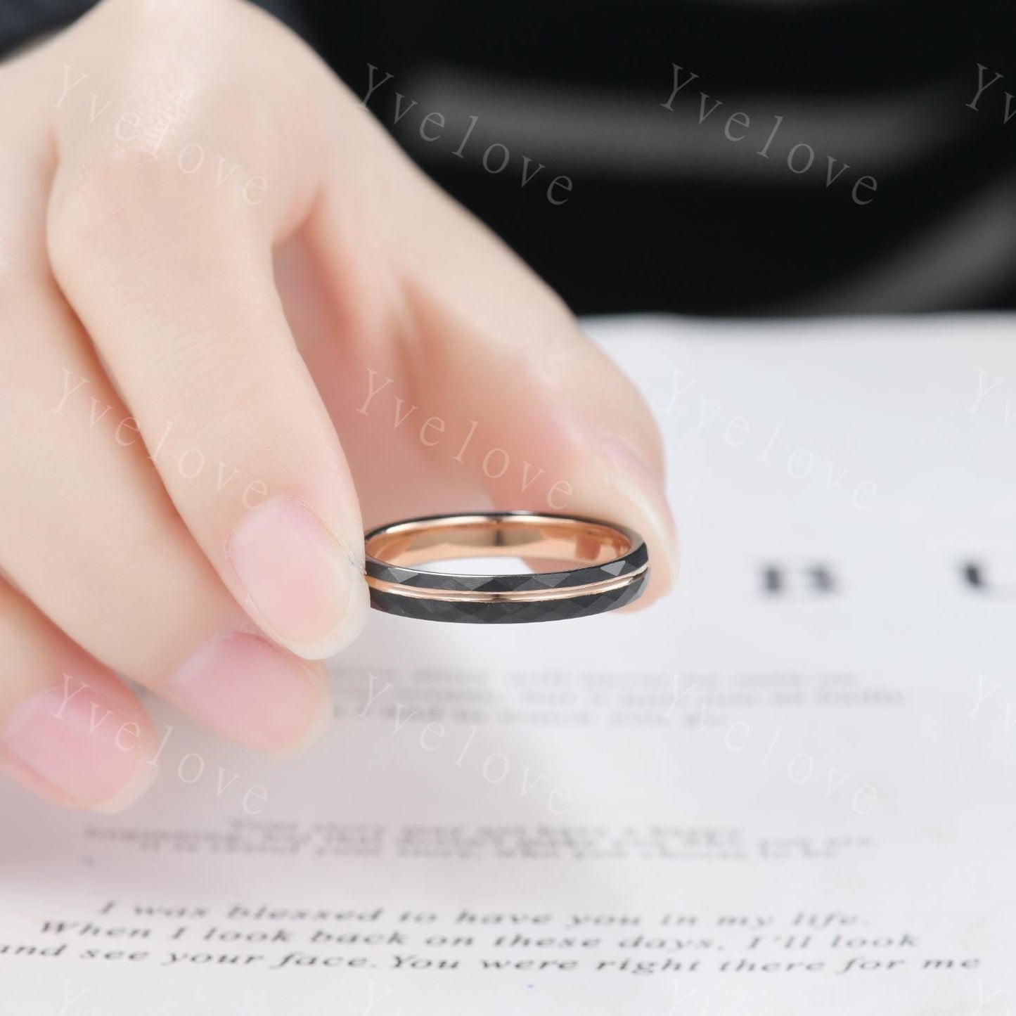 4mm/6mm Couples Ring Wedding Band Set,Black Tungsten Wedding Rings for Men Women,Rose Gold Faceted Promise Wedding Bands for Him and Her