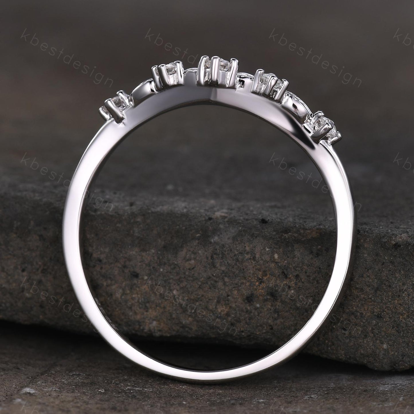 Unique Curved Moissanite Wedding Band Women Sterling Silver Ring Nature Leaf Style Stacking Matching Band Bridal Anniversary Ring