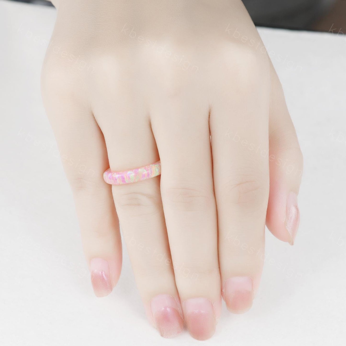 Minimalist pink fire opal wedding band 4mm comfort fit wedding band solitaire pink opal wedding ring band gift for women pink gemstone ring