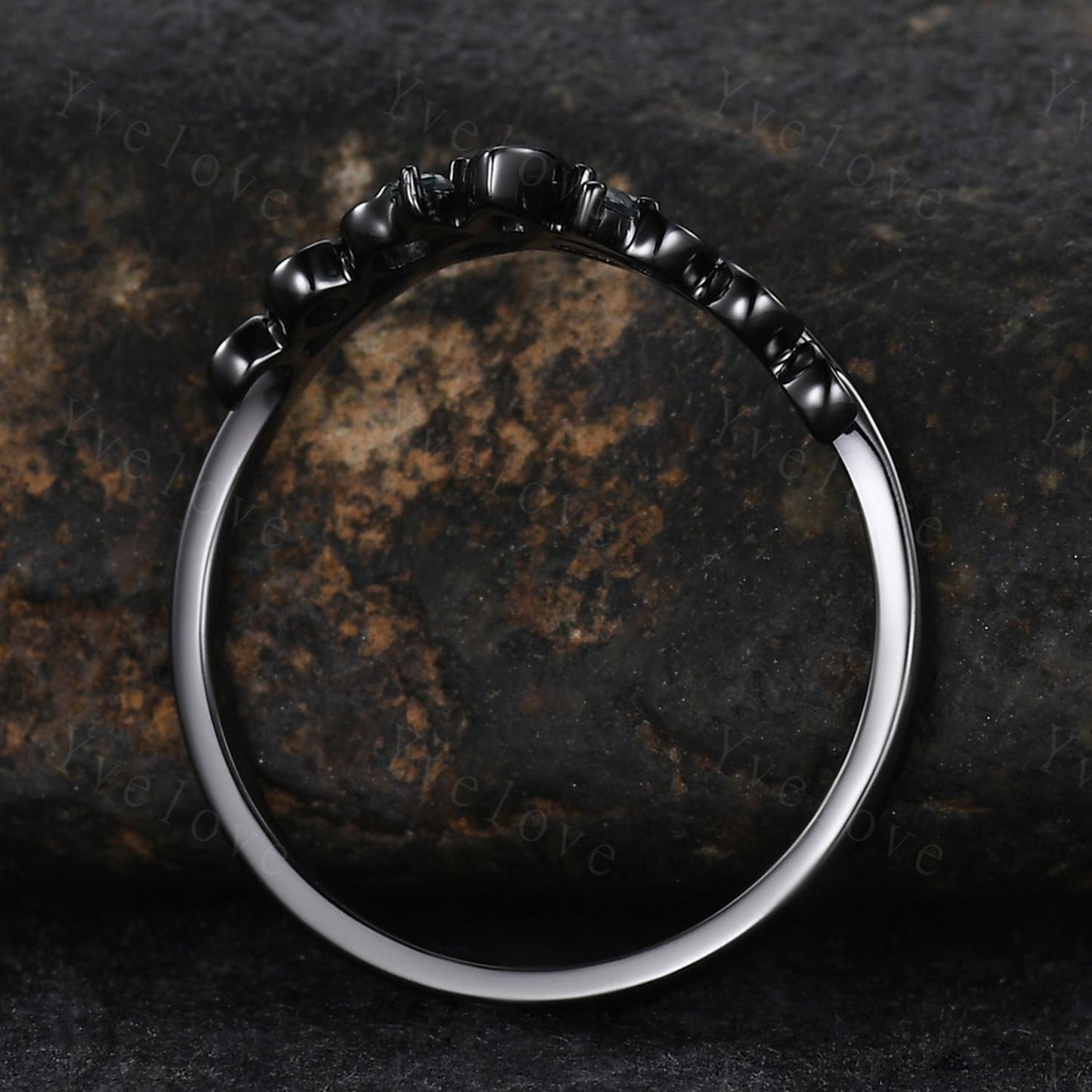 Celtic Knot Ring,Green Emerald Wedding band,Vintage Retro Black Gold Ring Moss Agate Jewelry Stacking Matching Band Bridal Ring Gift For Her