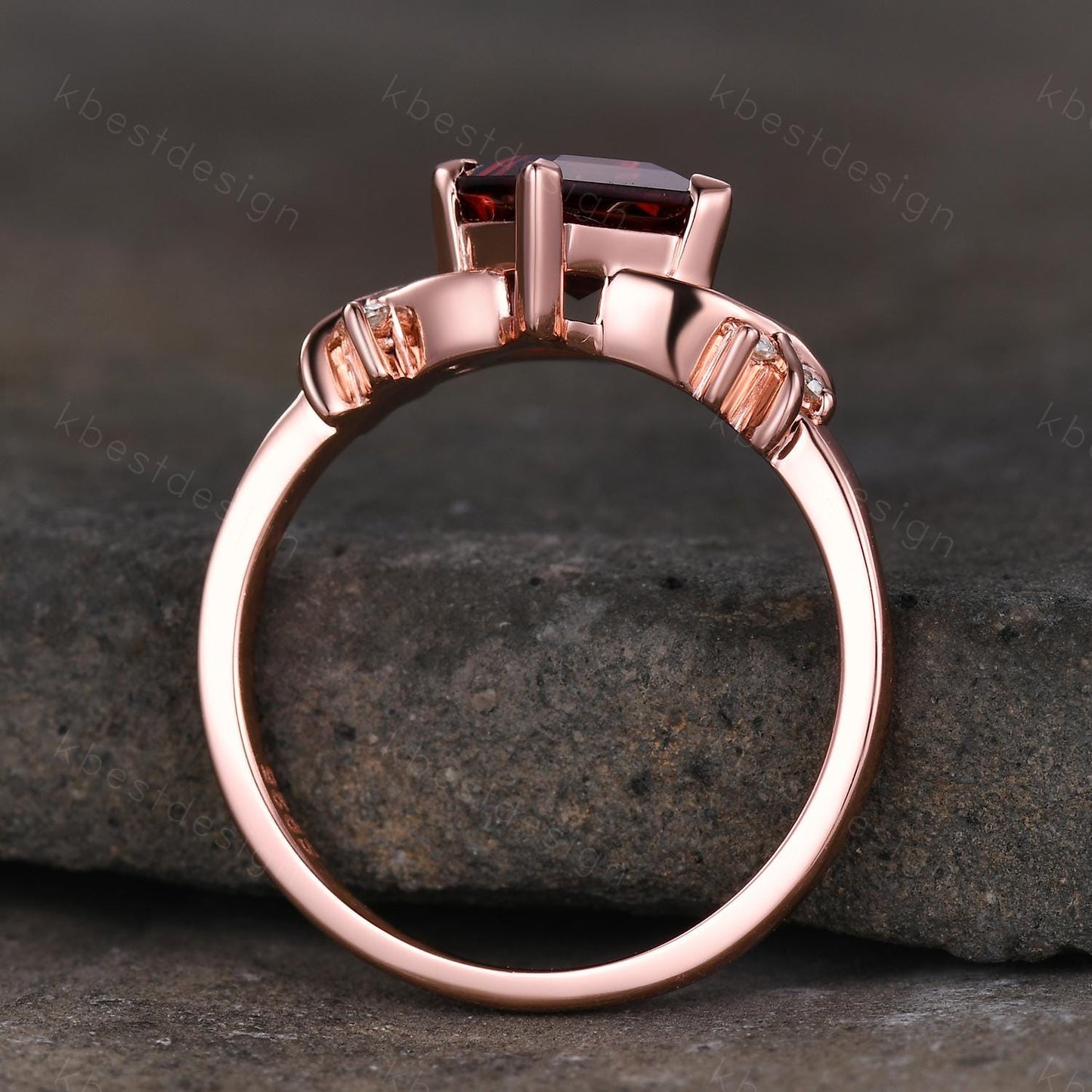 Kite cut Garnet engagement ring unique twig cluster moissanite ring rose gold ring for women January birthstone ring promise ring gift