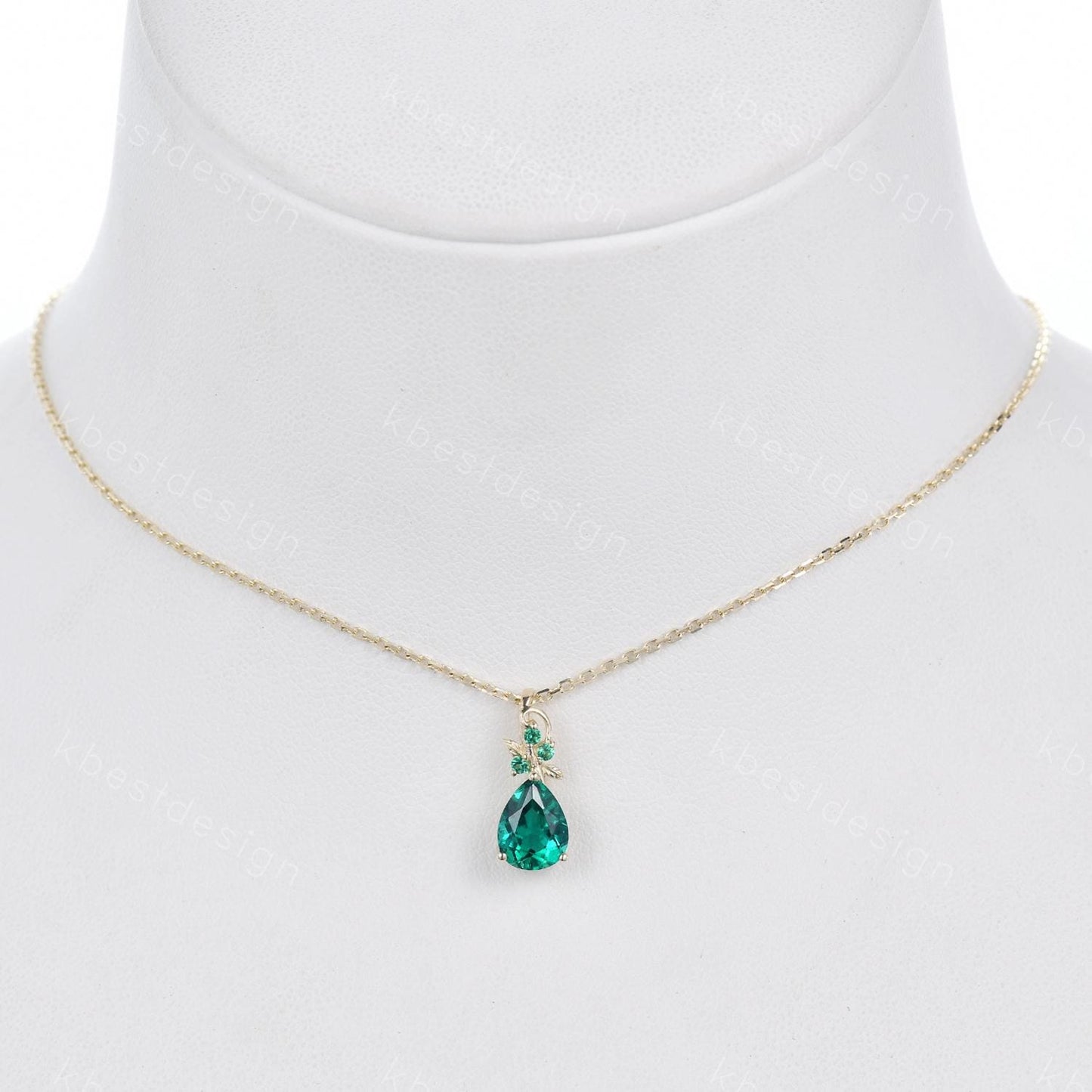 Nature inspired emerald necklace vintage women solid gold necklace unique leaf emerald pendant art deco pear cut pendant bridal promise gift
