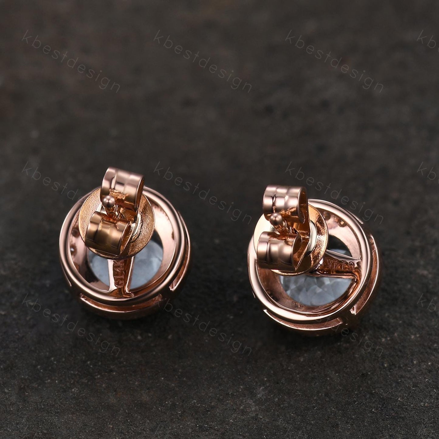 Round Aquamarine Earrings,  Aquamarine Birthstone Stud Earrings, Rose Gold Earrings, Genuine Aquamarine Earrings, March Birthstone Earrings