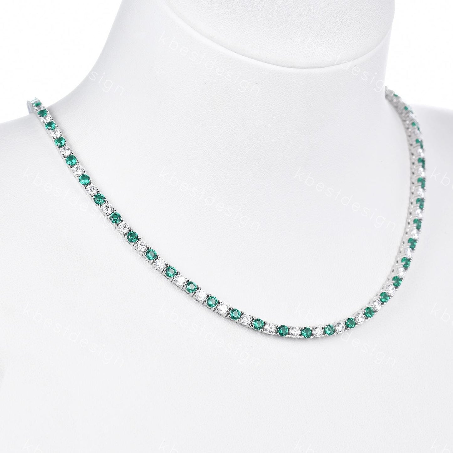 3mm Emerald Diamond Tennis Necklace 925 Sterling Silver VVS Tennis Necklace for Women Vintage Statement Necklace Anniversary Gift