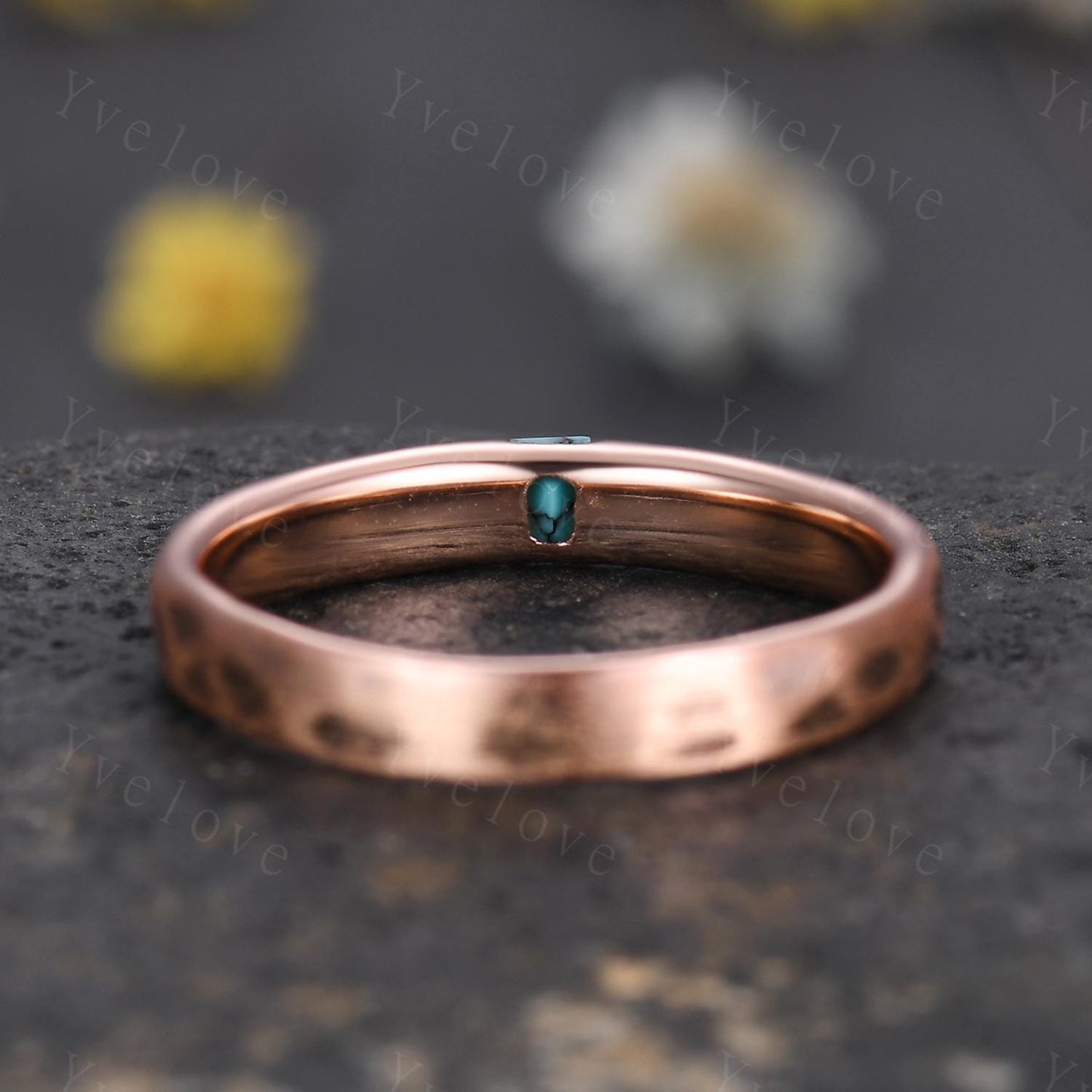 3mm Unisex Baguette Turquoise Wedding Band Natural Turquoise Band Rose Gold Ring Men Matter Stacking Matching Band Vintage Ring Gift For Her
