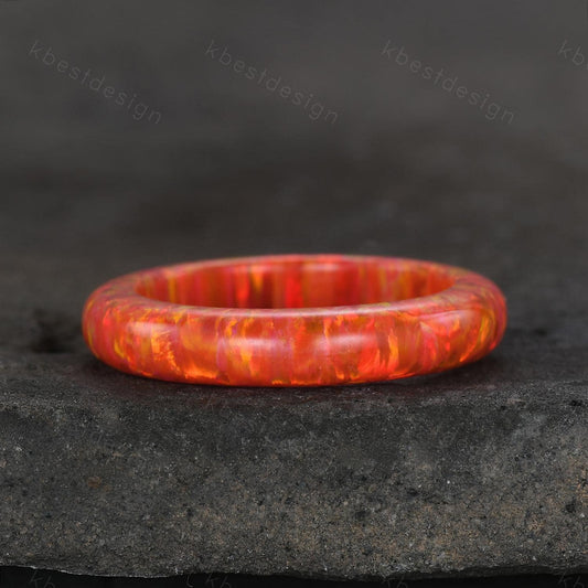 Orange fire opal wedding band dainty 4mm solitaire opal ring for women minimalist stacking matching band vintage engagement ring orange gem