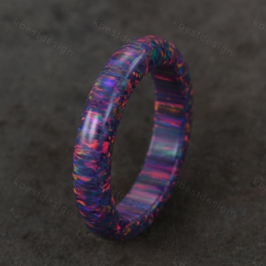 Lavender opal wedding band 4mm purple opal gemstone ring for women minimalist stacking band vintage engagement ring colorful opal jewelry