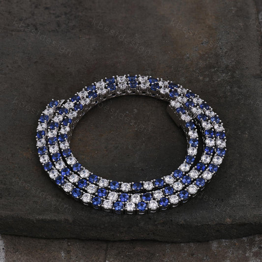 Unique Blue Sapphire Diamond Tennis Necklace Sterling Silver VVS 3mm Tennis Necklace for Women Vintage Statement Necklace Anniversary Gift