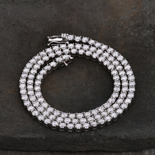 3mm Moissanite Tennis Necklace, Vintage Round Cut Necklace for Women, Wedding Jewelry, Dainty Silver Necklace, Sparkling Moissanite Chain