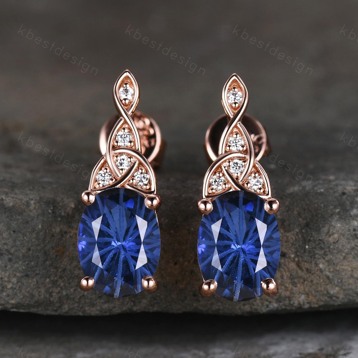 Star fireworks earrings women Vintage blue sapphire earring studs oval cut earrings rose gold art deco studs anniversary gift for her