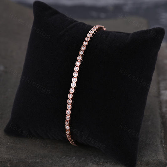 Dainty Colorless Moissanite Bracelet Unique Bezel setting Moissanite Tennis Bracelet Rose Gold Bracelet For Women Bridal Anniversary Gift