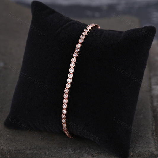 Dainty Colorless Moissanite Bracelet Unique Bezel setting Moissanite Tennis Bracelet Rose Gold Bracelet For Women Bridal Anniversary Gift