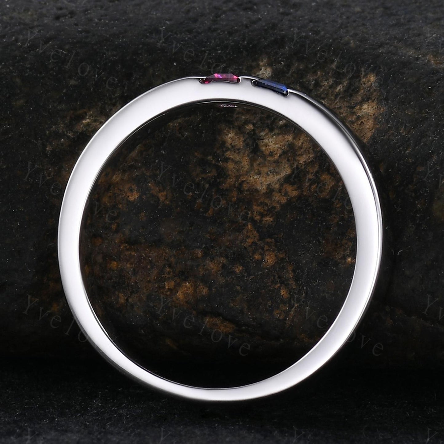 3mm Mens Baguette Ruby Sapphire Wedding Band Red Ruby Wedding Ring Silver Ring Plain Smooth Stacking Matching Band Vintage Ring Gift For Men